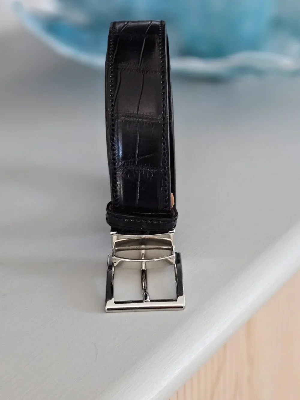 Rene Mancini Milano Italy Men Black Leather belt size 5/115 camel inside